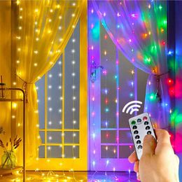 3M LED Curtain Garland on the Window USB String Lights Fairy Festoon Remote Control New Year Christmas Decorations for Home Room Y201020