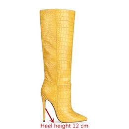 2021 long boots european and american fashion pointed toe stiletto boots snake pattern sleeve winter womens shoes
