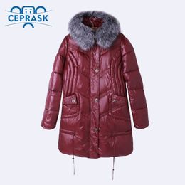 Ceprask High Quality women's Winter Down Jacket Plus Size X-Long Female Coats Fashion Fur Warm Parka camperas 4XL 5XL 6XL 201019