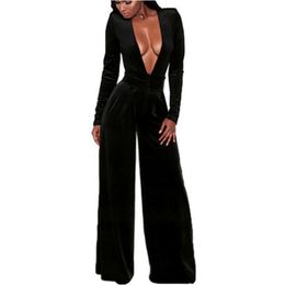 Ladeis Deep V Neck Rompers Fashion Trend Sexy Long Sleeve Trousers Jumpsuits Designer Winter Female New Straight Loose Sports Jumpsuit