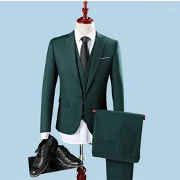 Wholesale- 2021 Slim Fit One Button Groom Tuxedos Groomsman Man Party Men Green Suits Mens Business Formal Wear (Jacket+Pants+Vest)1 Men's &