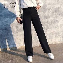 Spring New Office Lady Elegant Casual Fashion High Waist Wide Leg Black Pant Full Length Pant Woman Hot Sales Pantalon 9755 201228