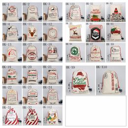 Christmas Present Gift Bags Xmas Canvas Drawstring Bag Monogrammable Santa Reindeers Sack Candy Pocket Tote Decorations Storage Sacks YW06