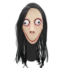 Death Game MOMO Mask No Bang Style SCARY Mask Tern Halloween Female Ghost Wig Masks Festival Party Playing Supplies Y200103