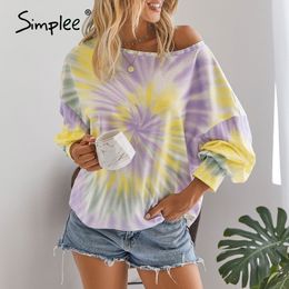 Simplee high fashion streetwear women sweatshirts casual summer loose tie-dye plus size hoodies ladies oversize sweatshirt 201204