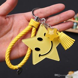 Five Pointed Star Shaped Keychain Smiling Face Leather Car Keyring Holder Purse Handbag Pendant Key Chain