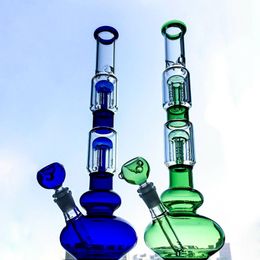 Classic Form Straight Tube Hookahs Glass Bongs Beaker Bong Oil Dab Rigs Double 4 Arm Tree Perc Tall Water Pipes 18mm Female Joint With Bowl Diffused Downstem