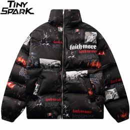 Men Parka Jacket Hip Hop Embroidery Graphic Print Streetwear Windbreaker Jacket Harajuku Cotton Padded Jacket Coat Winter Warm 201214