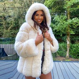 MEIYANGYOUNG Fluffy Hooded faux fur coat women winter coats Thick Warm Long Sleeve Fur Jacket Plus Size Winter Fur Coats 201212