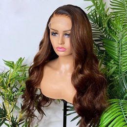 Ombre Brown Blonde Body Wave 360 Frontal Human Hair Wigs Transparent Lace Front Peruvian Wigs for Women Pre pluck Bleached Knots