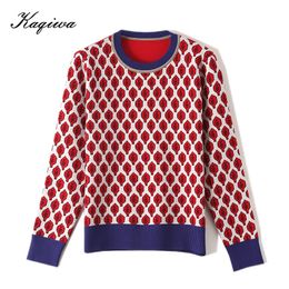 Autumn winter knitwear round neck Pullover Korean flavor red leaves color matching elastic large base coat sweater top B-014 LJ201113