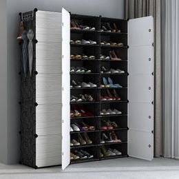 Multi-cube Shoe Cabinet Modular Home DIY Storage Organiser Bedroom Wordrobe Closet Plastic Shoe Rack with Umbrella Hanger 201030