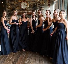 Cheap Plus Size New Dark Navy Chiffon Bridesmaid Dresses Long Sweetheart Country Formal Dress Wedding Party Dress Maid of Honour Gowns