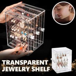 ISHOWTIENDA 3-Layers Transparent Jewellery Display Shelf Makeup Organisers showing Shelf earrings rack Display Stand Drop ship Y200111