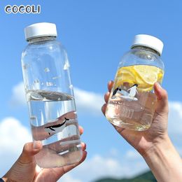 1000ml Ocean Seal Whale Glass Water Bottle With Sleeve Portable Creative Sport Bottles Camping Kettle Tour Drinkware Cup Gourde 201127