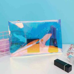 Nxy Cosmetic Bags Clutch Toiletry Makeup Handbag Laser Transparent Pvc Waterproof Portable Zipper Travel Wash Toothbrush Case 220303