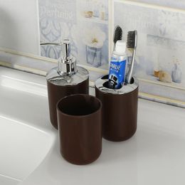 3pcs Plastic Marbled Bathroom Accessories Sets Soap Dispenser Cup Toothbrush Holder Set Home Decoration LJ201204