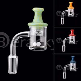 4mm Bottom Bevelled Edge Quartz Banger With Glass Spinning Carb Cap & Terp Pearls 25mmOD 10mm 14mm 18mm 45&90 Male Female Quartz Banger Nails