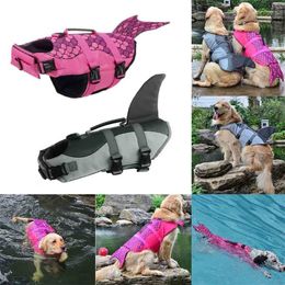 Pet Dog Swimming Life Jacket Shark Shape Float Vests Buoyancy Aid Costume Fashion Pets Outdoor Swim Oxford Cloth Clothes With Lo 201028