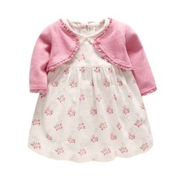 Vlinder New Fashion Baby Girls Botton Spring Autumn Long Sleeves Newborn Outerwear Cute Floral Print Dress Infant Set LJ201221