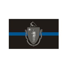 Massachusetts Thin Blue Line Flag 3x5 FT Police Banner 90x150cm Festival Gift 100D Polyester Indoor Outdoor Printed Flags and Banners