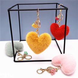 Tassel Plush Peach Heart Keychain Cute Cartoon Girls Bag Pendant Heart-Shaped Car Key Chain Ring Ornament Women Key Chain Gifts