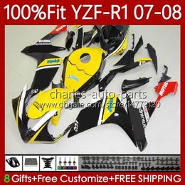 100%Fit Fairings OEM For YAMAHA YZF-R1 YZF R 1 1000 CC Yellow black YZFR1 07 08 MOTO Bodywork 91No.79 YZF R1 1000CC YZF1000 2007 2008 YZF-1000 2007-2008 Injection Mould Body
