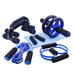 7pcs AB Trainer Power Wheel Roller Push Up Bar Jump Rope Hand Grip Abdominal Muscle Exerciser Folded Fitness Workout Equipment Accessories