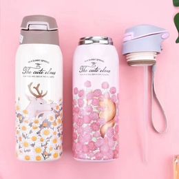 Double Wall Thermos Water Bottle with Straw 304 Stainless Steel Vacuum Flask mug Outdoor Bottle Sport insulated cup 350/450ML LJ201218