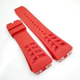 25mm Red Watch Band 20mm Folding Clasp Rubber Strap For RM011 RM 50-03 RM50-01