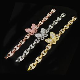 Ожерелье изящных ювелирных изделий розовое золото Micro Pave CZ Розовый Женщины Мужчины Алмазный кубинский Link Chain теннис бабочка