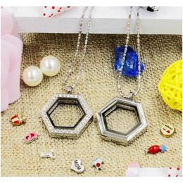 Hot Selling Novelty Hexagon Heart Magnetic Crystal Diy Floating Memory Living Locket Pendant Gift For Girls Women Daughter With Prskl