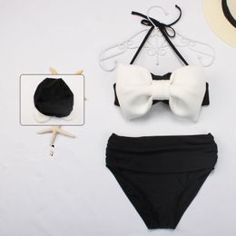 Korean New sexy fashion women black white Colour block 3D big bow patchwork split 2 pieces underwire bikini desinger swimwear suit SMLXL