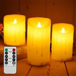 3 Pcs Remote Control LED Flameless Candle Lights Pillar Year s Battery Powered Led Tea Easter 211222