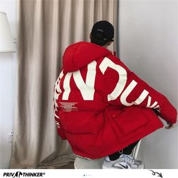 Privathinker Thick Warm Men Winter Jacket Parka Casual Loose Harajuku Mens Oversized Parkas Coats Hooded Print Red Clothes 201114