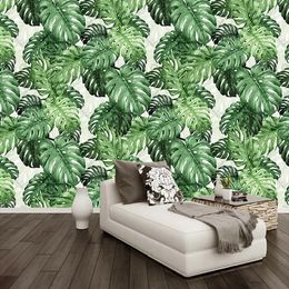 Custom 3D Mural Hand Painted Green Plant Leaves Wall Decor Painting Living Room Bedroom Restaurant Non-woven Wallpaper Murals