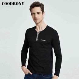 COODRONY Cotton T Shirt Men 2020 Spring Autumn New Long Sleeve T-Shirt Men Henry Collar Tee Shirt Men Fashion Casual Tops 7617 G1229