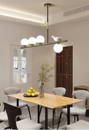 Creative Horizontal Pendant Lights Glass Ball with Bird Ceiling Hanging Lights Dining Room Table Kitchen Island suspended Lamp