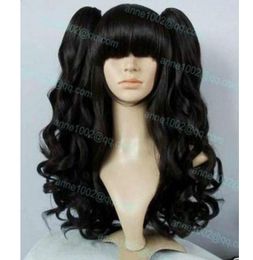 Black Vocaloid-Miku Anime Cosplay Long Curly Wig +2 Clips on Ponytail