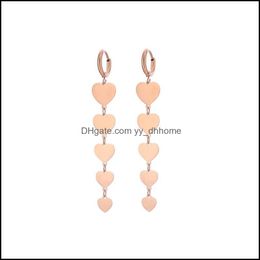 Hoop & Hie Earrings Jewelry Long Tassel Earring Korean Stainless Steel Sweet Heart Dangle Rose Gold Color For Women Fashion Gifts Drop Deliv