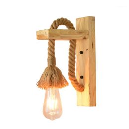 Wall Lamp Industrial Wooden Lights With E27 Edison Bulb Retro Rope Applique Murale Decorative Vintage Loft Luminaire1