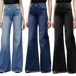 Dihope Fashion Brand Elastic Jeans Women Button Washed Denim Pants Femme Pocket Trouser Boot Cut Straight Line Flare Jeans Mujer 201223