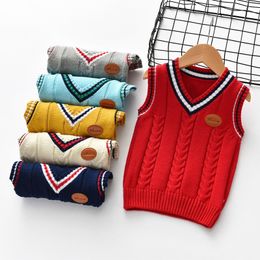 Baby Boys Sweaters Children's Clothes V-neck Hemp Cotton Vest School Uniform Knitted Toddler Boy Sweaters CENKIBEYRA 201128