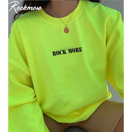 Rockmore Neon Green Letter Printed Long Hoodie Women Harajuku Sweatshirt Streetwear Oversized Womens Hoodies Sweat Femme Shirt 201031