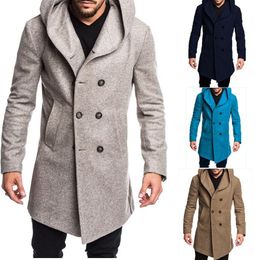 Mens Wool Coat Slim Mid Length Trench Fashion Wild Male Long Overcoat Jacket Autumn and Winter