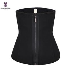 Neoprene Waist Trainer Zip Up 3 Hooks Waist Cincher Steel Boned Waist Training Belt Black Corset Minceur Plus Size 6XL Gorset 201222