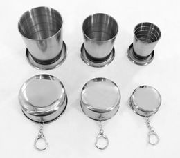 100pcs New Stainless Steel Portable S M L Telescopic Collapsible Retractable Folding Foldable Cup Key Chain Key Ring