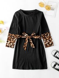 Toddler Girls Leopard Print Belted Dress SHE01