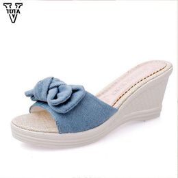 VTOTA Butterfly-knot Flip Flops Summer Slippers Women Platform Woman Wedges shoes High Heels Pumps Q90 X1020