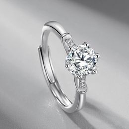 S925 silver imitation Moissan diamond ring classic six-claw delicate crown ring inlaid precious diamond resizable noble jewelry